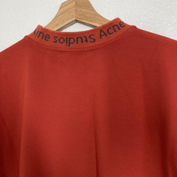 Acne Studios Shirt Mens Large Red NAVID Mock Neck Logo Collar Designer Tee - Picture 13 of 16
